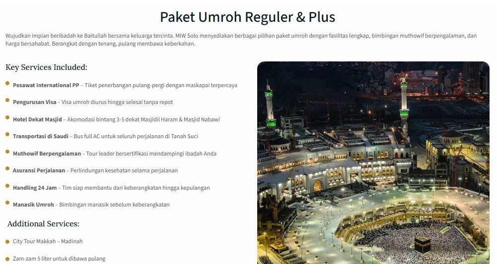 Biaya Paket Umroh Solo MIW Travel